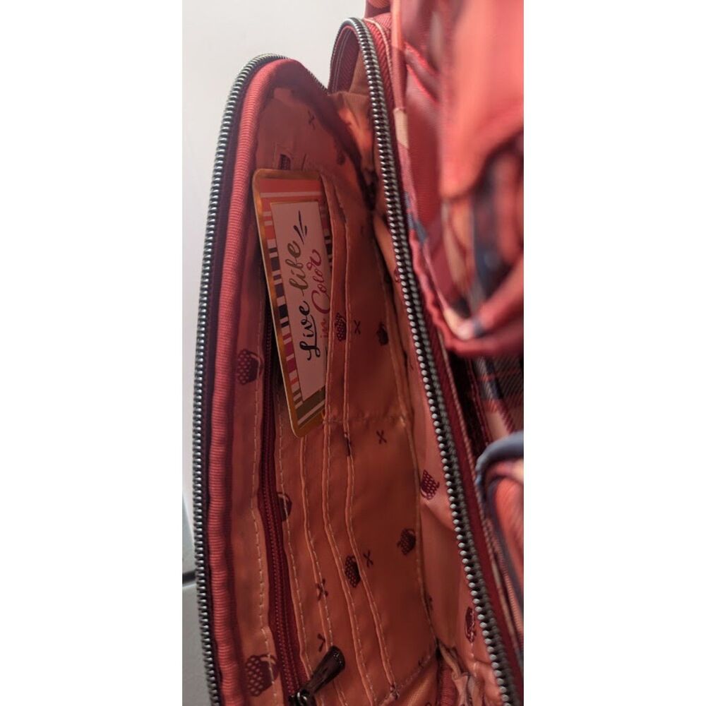 NWT Lug Mini Puddle Jumper Convertible Backpack Tote Bag Red Tempo Plaid Acorn - Picture 10 of 10